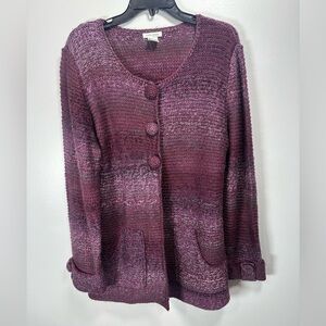 Laura Ashley Maroon Pink Wool Blend Knit Cardigan Sweater Jacket Size Large